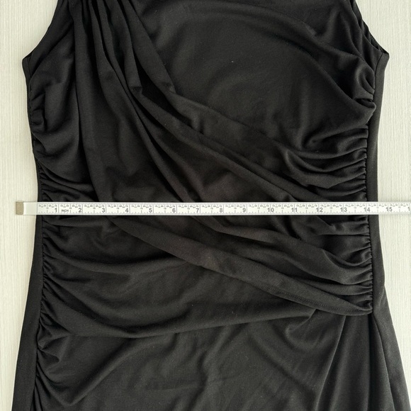 ESPRIT Ruched Midi Dress Black M Sleeveless Scoop Slip On‎ Neutral Business Y2K - Picture 11 of 15